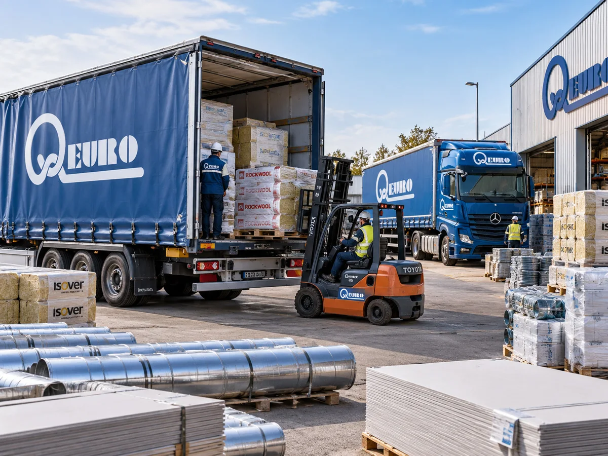 Verladung von Dämmstoffen und Systemkomponenten auf Lastwagen